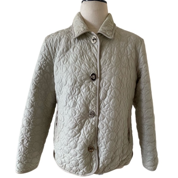 Coach Jackets & Blazers - Coach Signature quilted jacket leather trim medium lightweight off white cream
